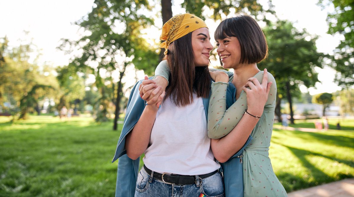 Young couple in love at a park